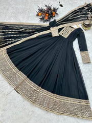 Function Wear Black Color Embroidery Work Pretty Gown