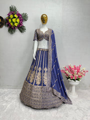 Captivating  Blue Color Georgette Sequence Work Lehenga Choli