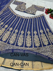 Captivating  Blue Color Georgette Sequence Work Lehenga Choli