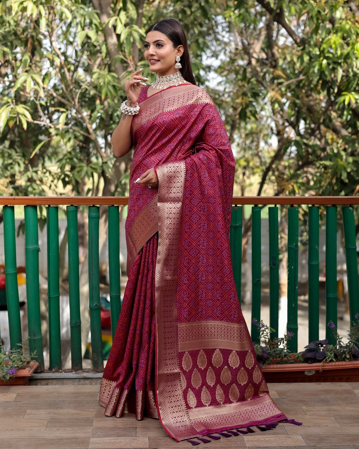 Stunning Bait Color Patola Style Designer Saree