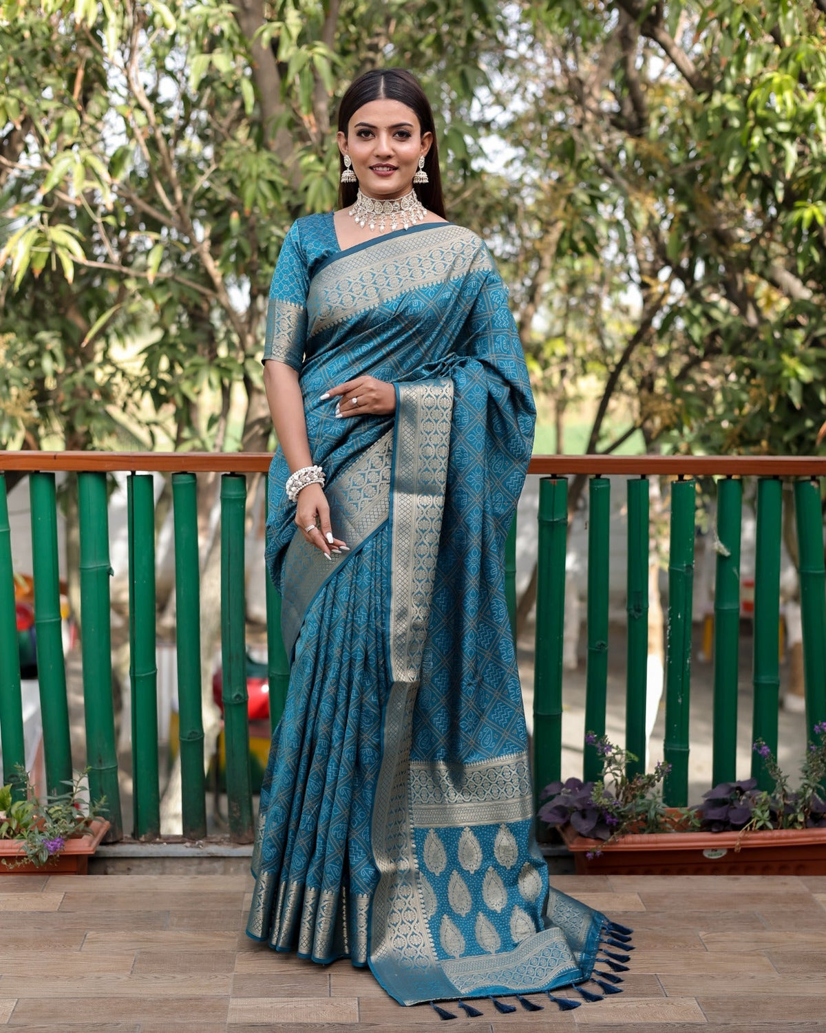 Stunning Rama Color Patola Style Designer Saree