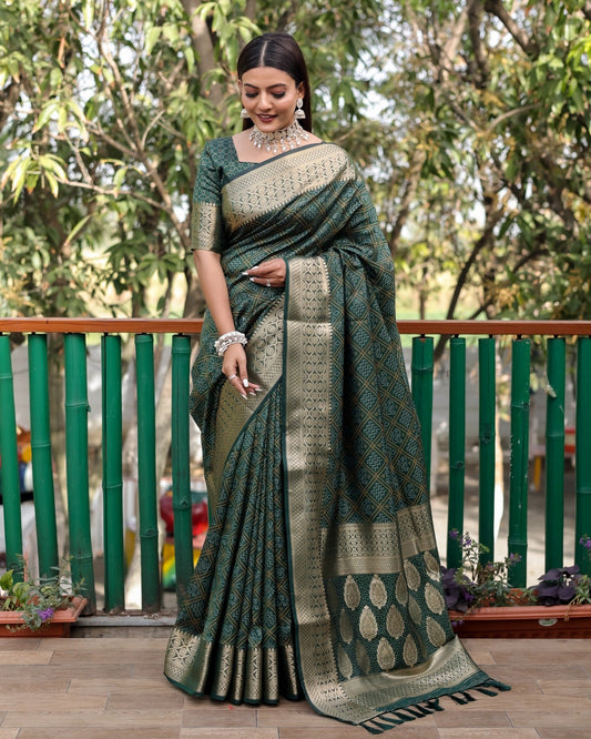 Stunning Green Color Patola Style Designer Saree