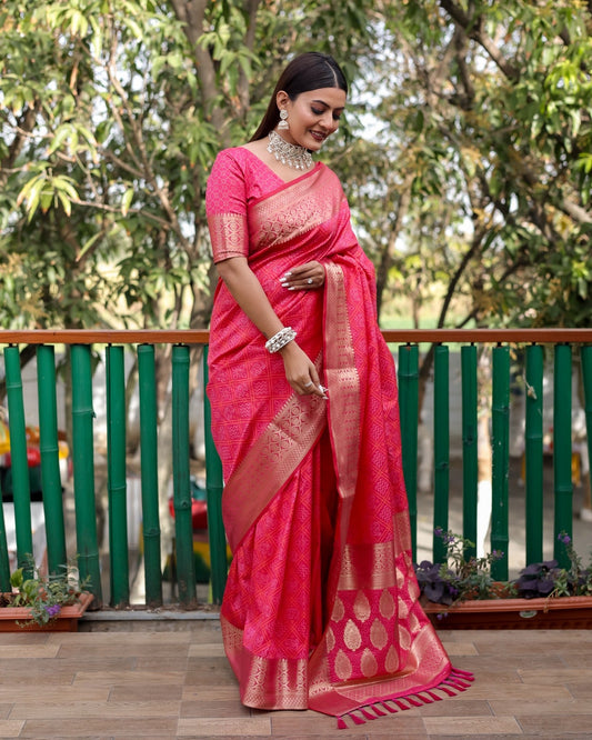 Stunning Pink Color Patola Style Designer Saree