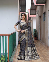 Preferable Coffee Color Dola Silk Block Print Design Saree