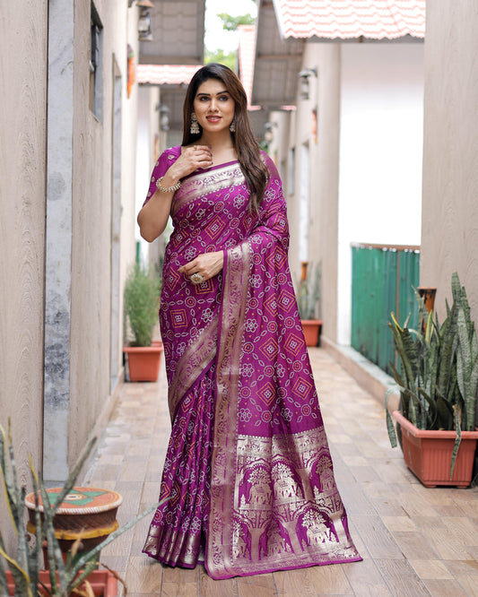 Preferable Purple Color Dola Silk Block Print Design Saree