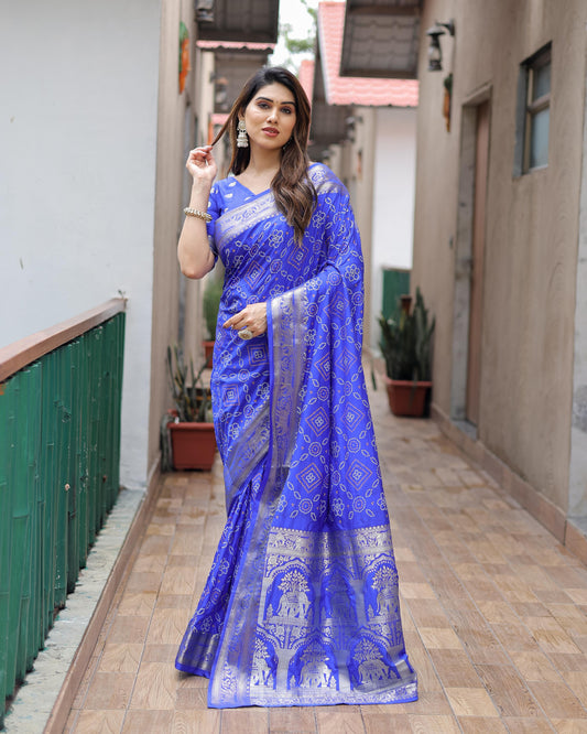 Preferable Blue Color Dola Silk Block Print Design Saree