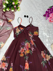 Party Wear Brown Color Digital Printed Gown