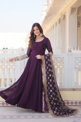 Outstanding  Purple Color Sequins Embroidered Long Anarkali Gown