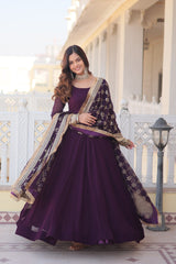 Outstanding  Purple Color Sequins Embroidered Long Anarkali Gown