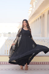 Outstanding Black Color Sequins Embroidered Long Anarkali Gown