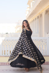 Outstanding Black Color Sequins Embroidered Long Anarkali Gown