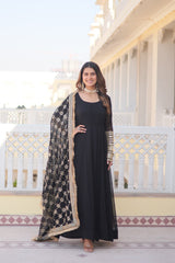 Outstanding Black Color Sequins Embroidered Long Anarkali Gown