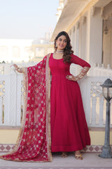 Outstanding Pink Color Sequins Embroidered Long Anarkali Gown