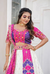 Engagement Wear Multi Design Off White Lehenga Choli