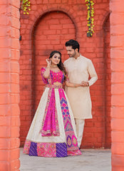 Engagement Wear Multi Design Off White Couple Dress