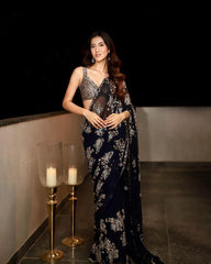 Flattering Black Color Sequence Embroidered Work Saree