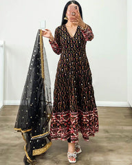 Outstanding Black Color Sequence With Dori Latkan Anarkali Gown