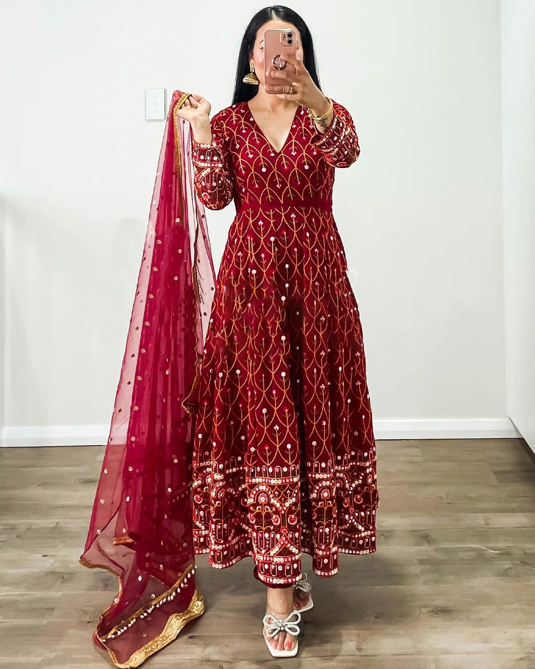 Outstanding Red Color Sequence With Dori Latkan Anarkali Gown