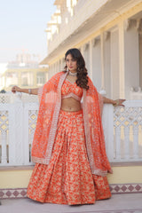 Occasion Wear Jacquard Orange Color Lehenga Choli