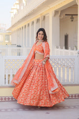 Occasion Wear Jacquard Orange Color Lehenga Choli