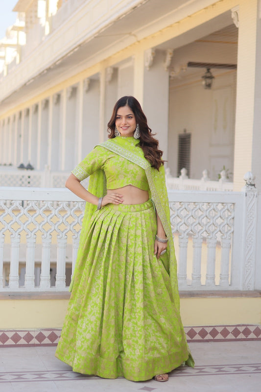 Occasion Wear Jacquard Perrot Color Lehenga Choli