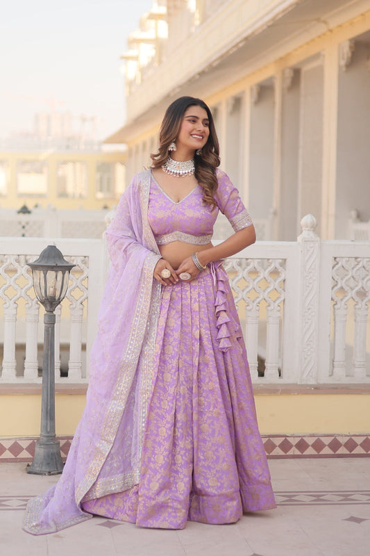 Occasion Wear Jacquard Pink Color Lehenga Choli