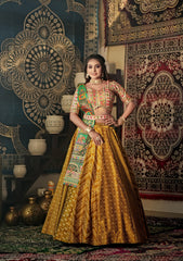 Ceremony Wear Printed Mustard Multi Design Couple Dress