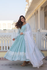 Glimmering  Sky Blue Color Thread Sequins Work Anarkali Suit