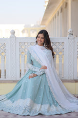 Glimmering  Sky Blue Color Thread Sequins Work Anarkali Suit