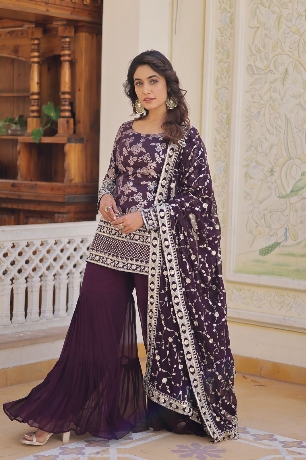 Jacquard Design With Work Z Color Sharara Suit