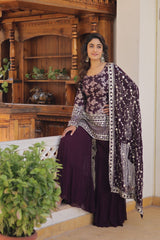 Jacquard Design With Work Z Color Sharara Suit