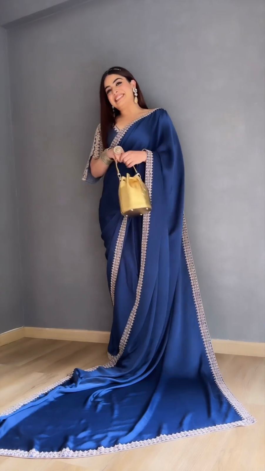 Outstanding  Blue Color Silk Embroidery Work Saree