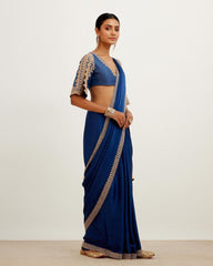 Outstanding  Blue Color Silk Embroidery Work Saree