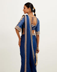 Outstanding  Blue Color Silk Embroidery Work Saree