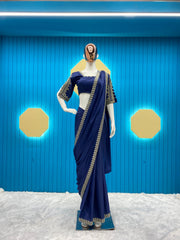 Outstanding  Blue Color Silk Embroidery Work Saree