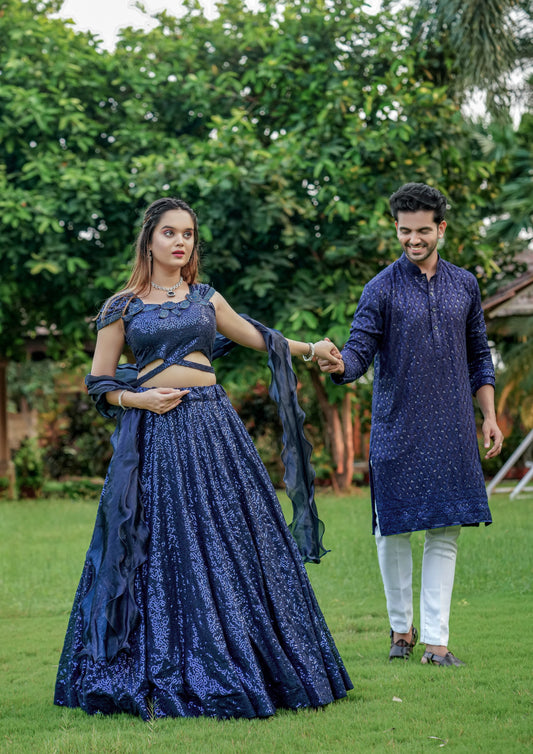 Royal Blue Color Engagement Wear Couple Dress