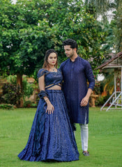 Royal Blue Color Engagement Wear Couple Dress