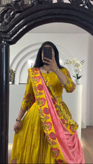 Delightful Chent Crep Kalamkari Print Yellow Color Lehenga Choli