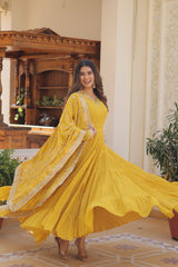 Luxuriant Ruffle Yellow Gown With Work Dupatta