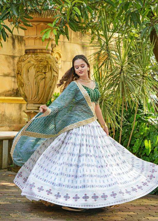 Function Wear Green and White Color Lehenga Choli