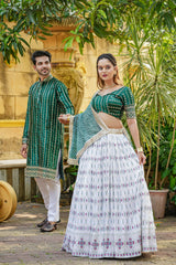 Function Wear Green and White Color Couple Combo