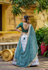 Function Wear Green and White Color Lehenga Choli