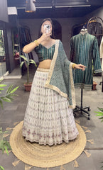 Function Wear Green and White Color Lehenga Choli