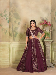 Glorious  Heavy Embroidery Zari Work Wine Color Lehenga Choli