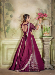 Glorious  Heavy Embroidery Zari Work Wine Color Lehenga Choli