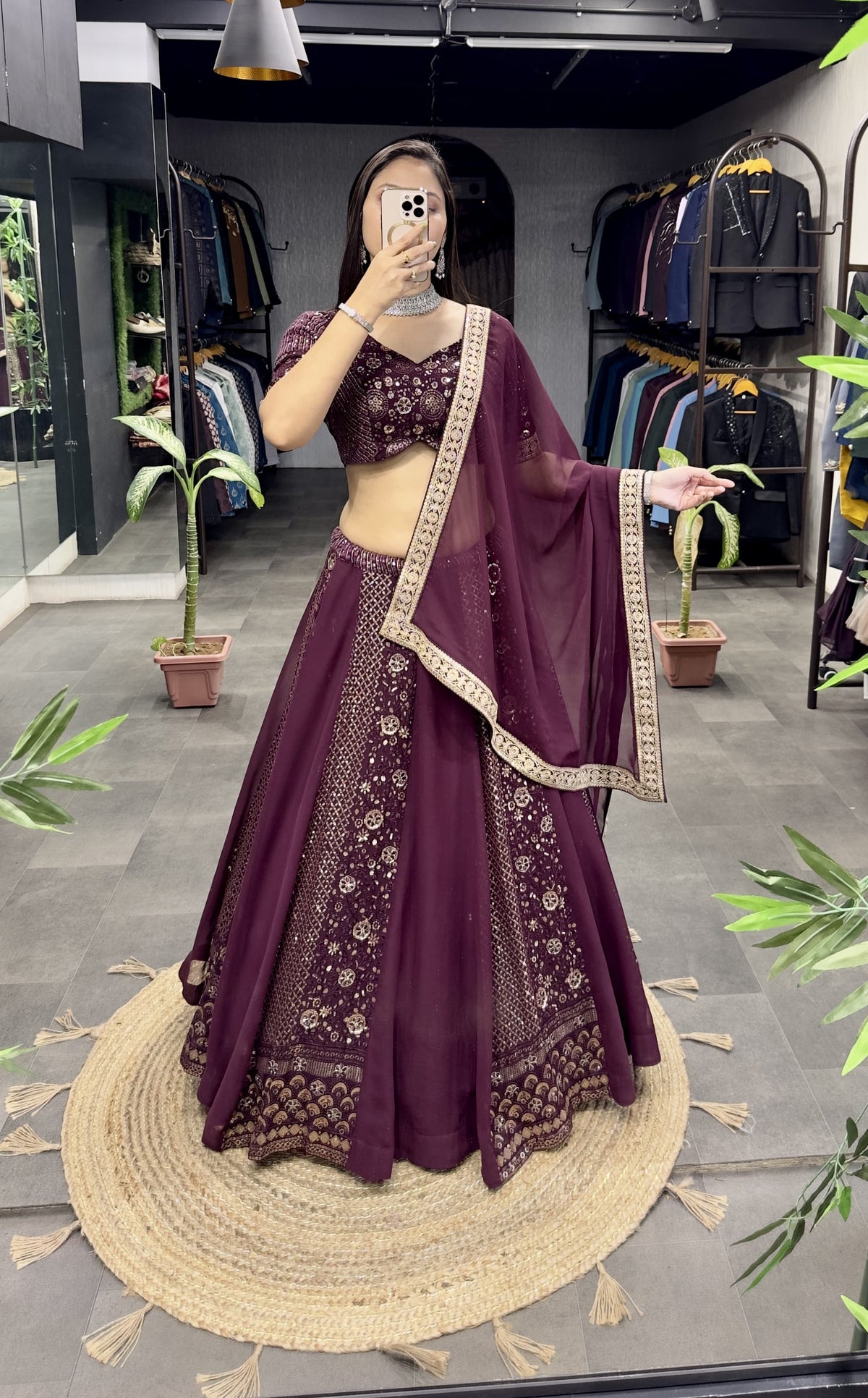 Glorious  Heavy Embroidery Zari Work Wine Color Lehenga Choli