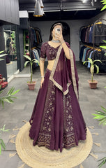 Glorious  Heavy Embroidery Zari Work Wine Color Lehenga Choli