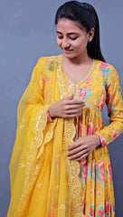 Outstanding Georgette Digital Print Work Yellow Color