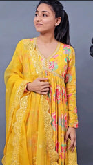 Outstanding Georgette Digital Print Work Yellow Color