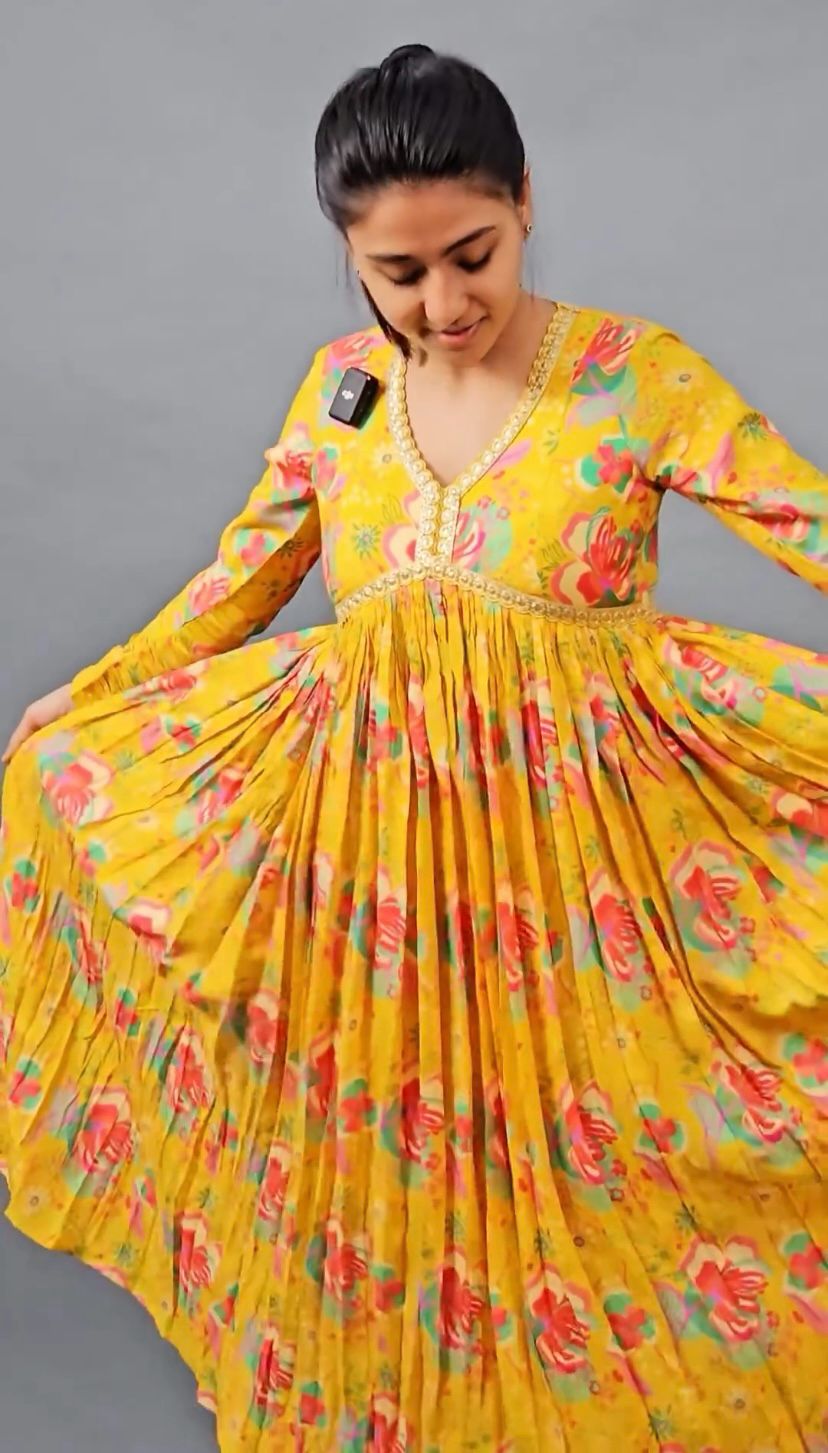 Outstanding Georgette Digital Print Work Yellow Color